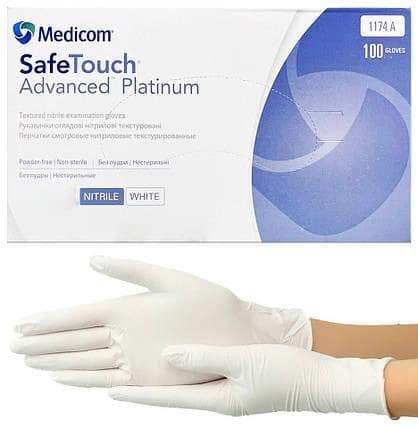 Рукавички нітрилові неопудрені Medicom Advanced Platinum, білі, розмір L