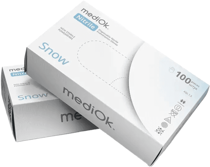 Перчатки mediOk SNOW нитриловые, неопудреные, белые, размер L