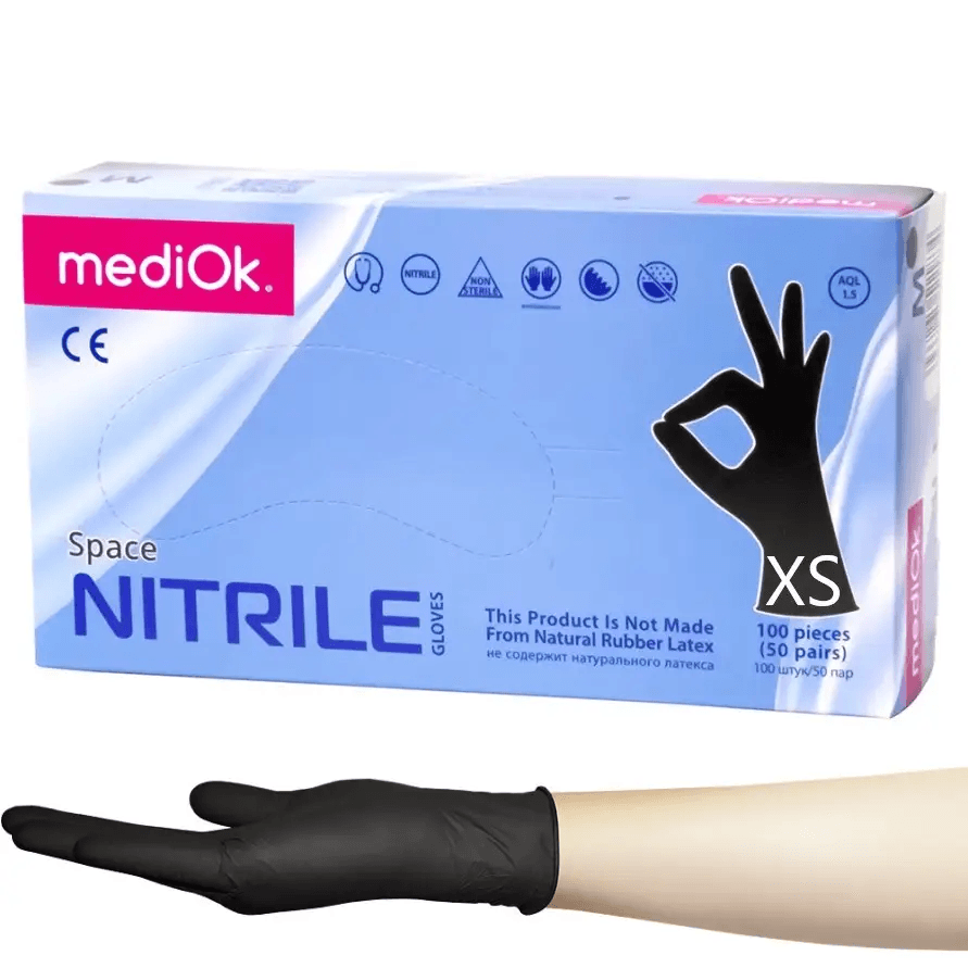 Перчатки mediOk нестерильные, нитриловые, неопудреные черные размер XS