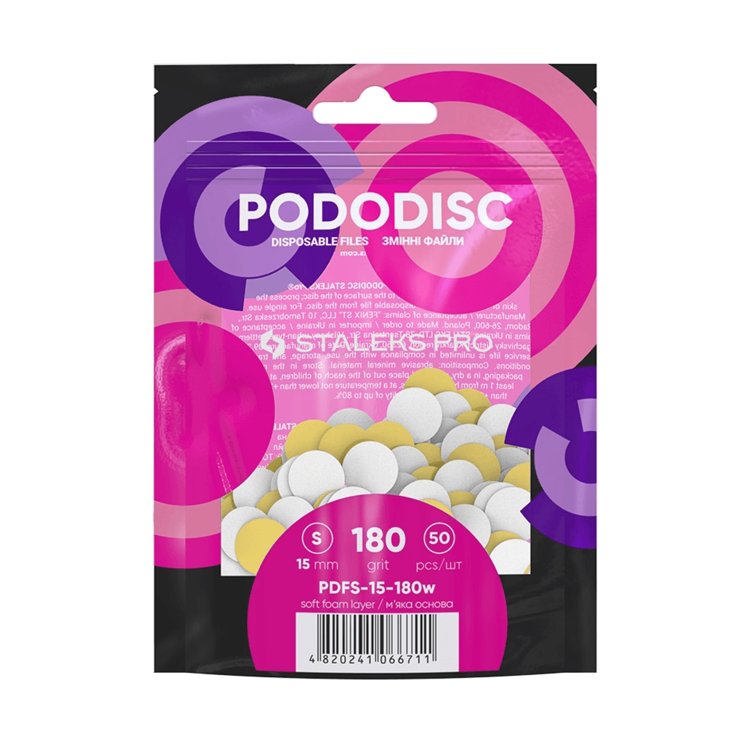 Сменные файлы на мягкой основе для педикюрного диска белые PODODISC STALEKS PRO S 180 грит (50 шт)