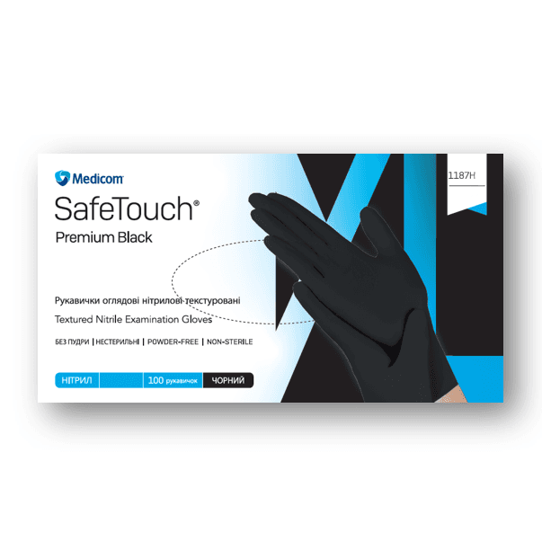 Перчатки нитриловые неопудренные Medicom SafeTouch Premium, черные, размер S, 5,0 г
