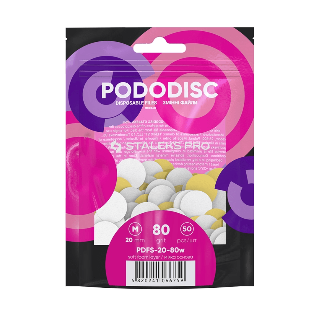 Сменные файлы на мягкой основе для педикюрного диска белые PODODISC STALEKS PRO M 80 грит (50 шт)