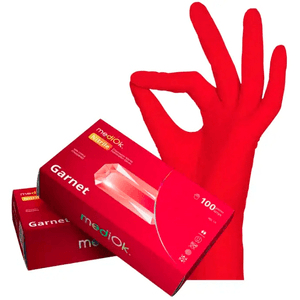 Перчатки нитриловые неопудренные MediOk, GARNET, красные, размер M