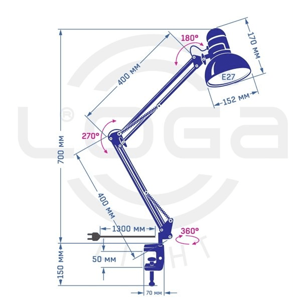 Лампа настольная LOGA со струбциной, "Подсолнух" — 2