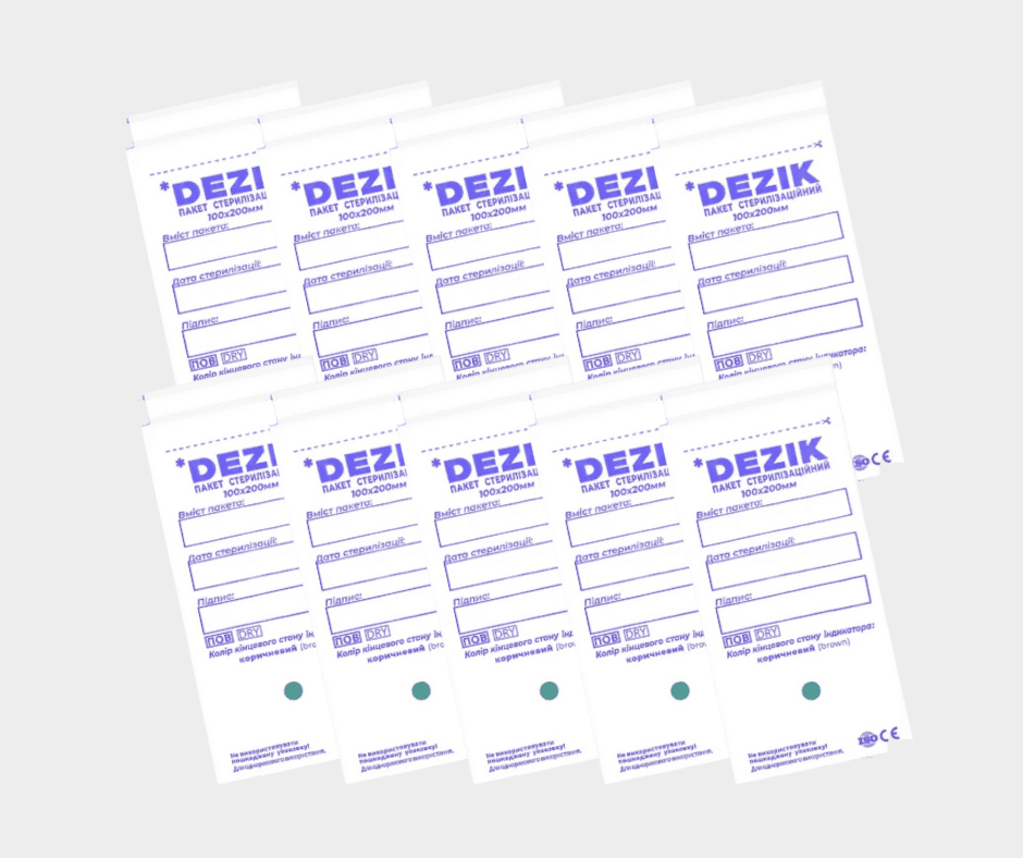 Крафт-пакети Dezik для парової, повітряної стерилізації, білі, 100х200 мм, 10 уп.по 100 шт