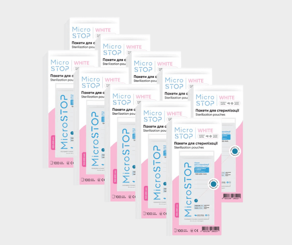 Крафт-пакети Мікростоп для стерилізації, білі, 100х200 мм, 10 уп.