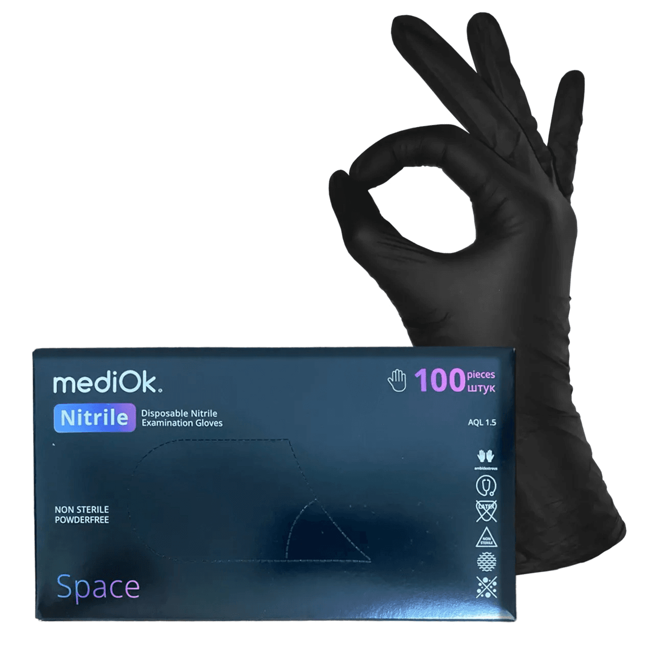 Перчатки нитриловые неопудренные MediOk SPACE, черные, размер L
