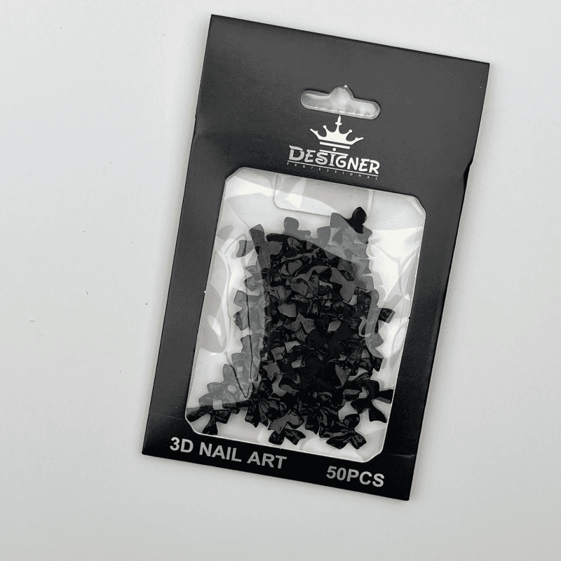 3D декор Designer для объёмного дизайна "Черные глянцевые бантики", 50 шт