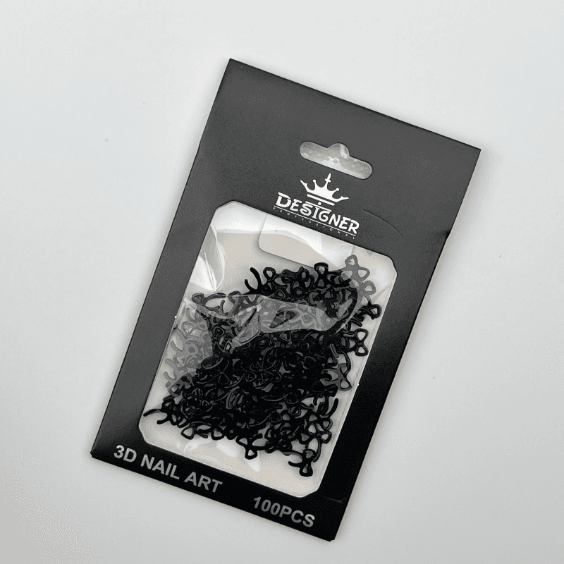 3D декор Designer для объёмного дизайна "Тонкие бантики", черные, 100 шт