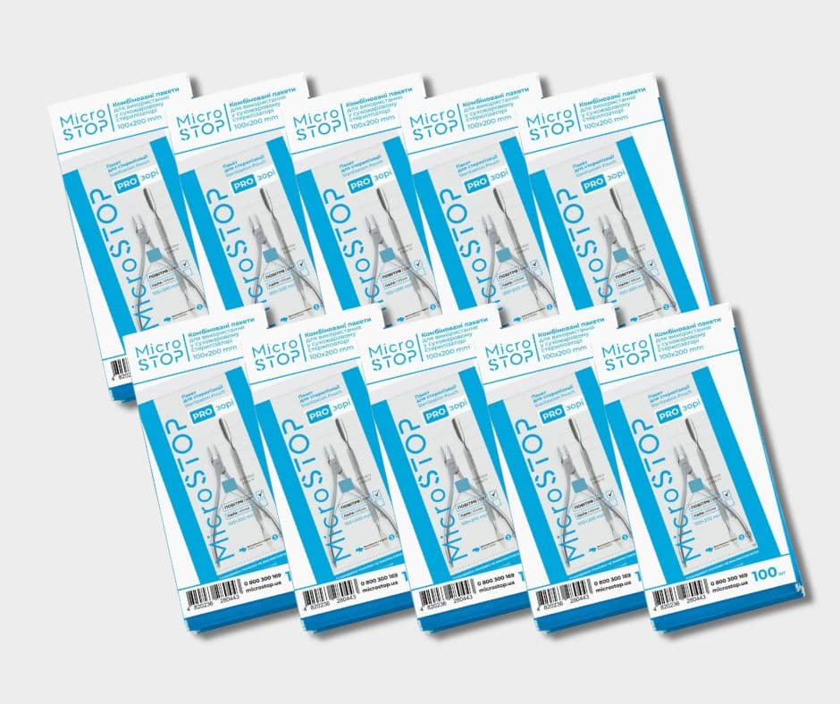 Крафт-пакеты Микростоп для паровой, воздушной стерилизации прозрачные, 100х200 мм, 10уп. по 100 шт