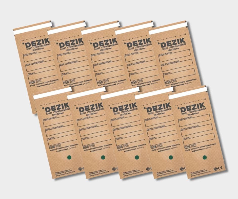 Крафт-пакеты Dezik для паровой, воздушной стерилизации, коричневые, 100х200 мм, 10 уп. по 100 шт