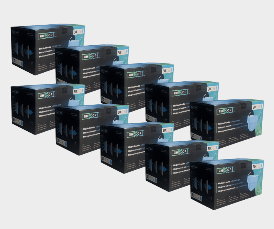 Маска защитная Янкор для мастера маникюра, голубая, 10 уп по 50 шт.