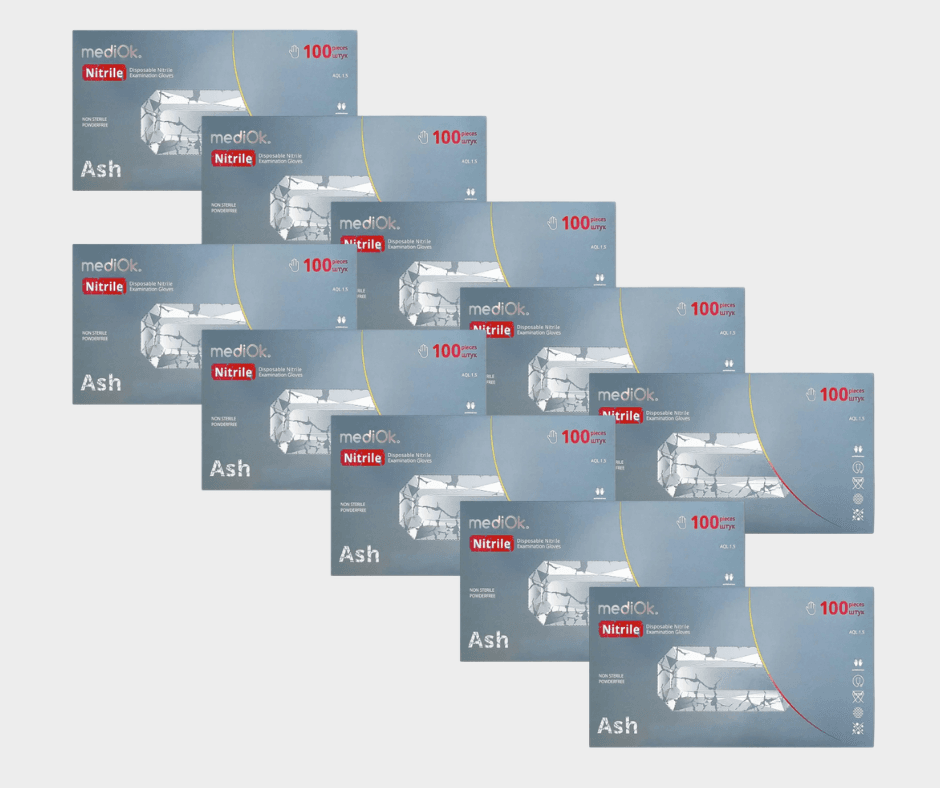 Перчатки нитриловые неопудренные MediOk, серые, размер M, 10 упаковок