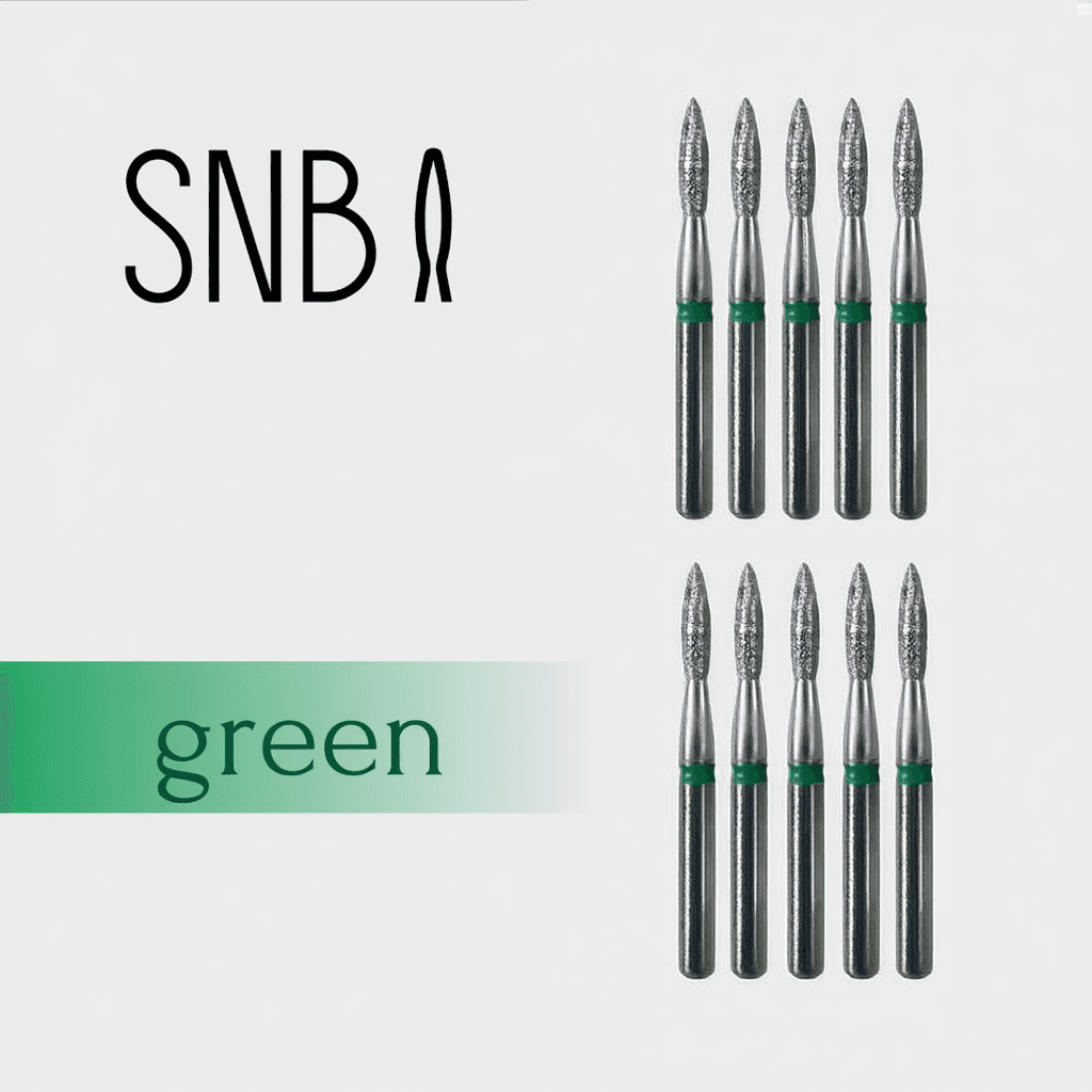 Фреза алмазная STRONG NAIL BITS. EU "пламя безопасное" зеленая 0,21 см SET 10 шт