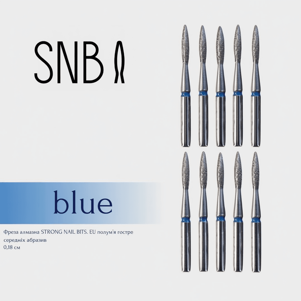Фреза алмазная STRONG NAIL BITS. EU "пламя острое" синяя 0,18 см SET 10 шт