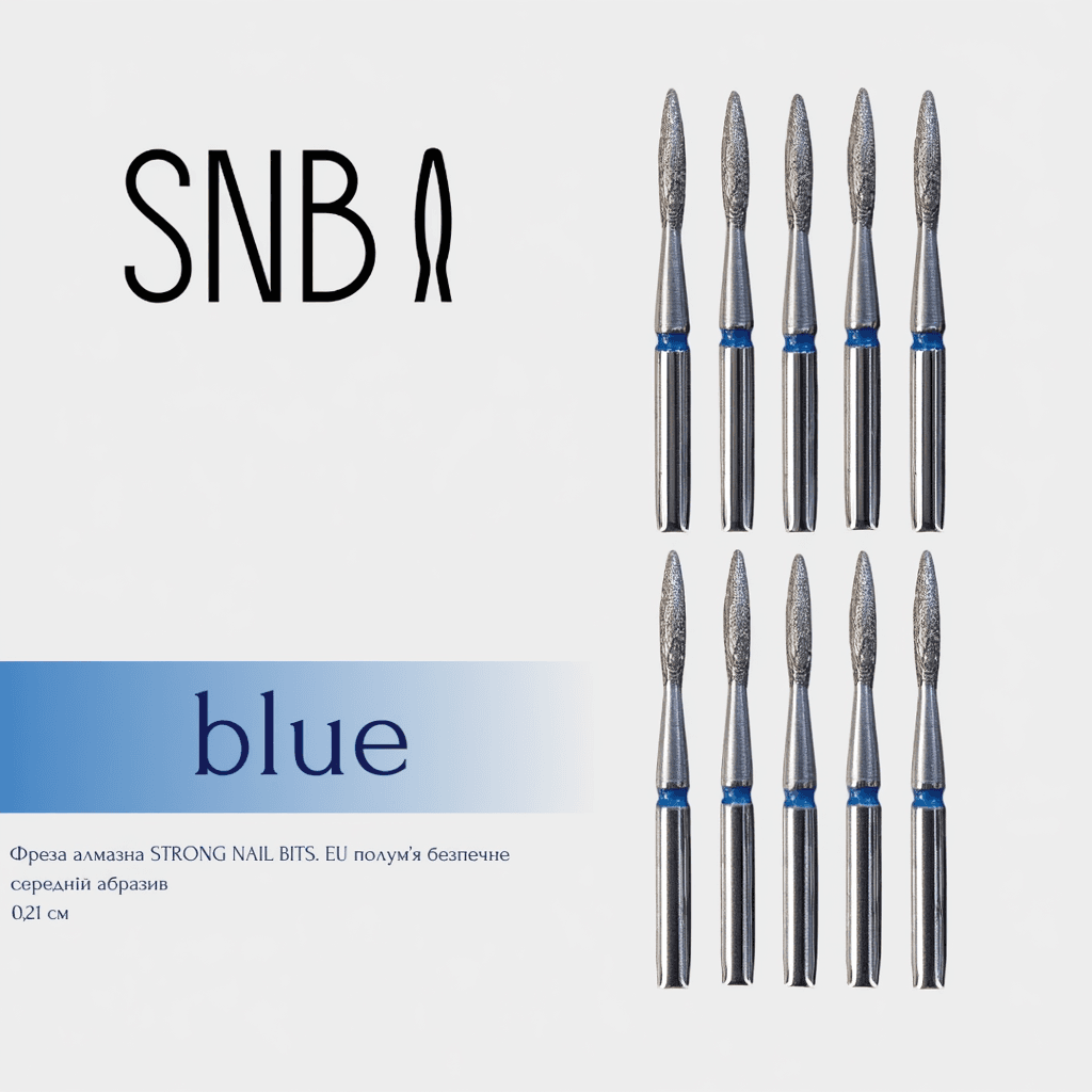 Фреза алмазная STRONG NAIL BITS. EU "пламя безопасное" синяя 0,21 см SET 10 шт