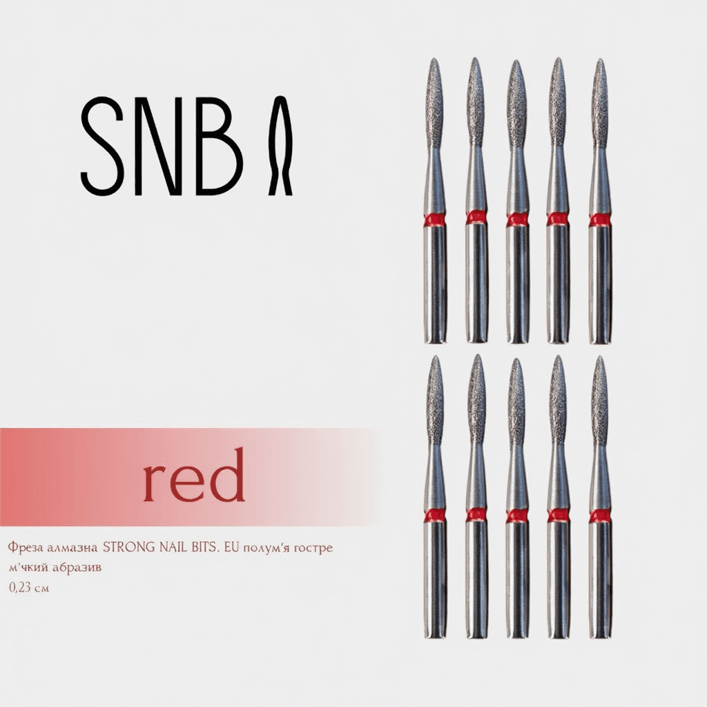 Фреза алмазная STRONG NAIL BITS. EU "пламя острое" красная 0,23 см SET 10 шт