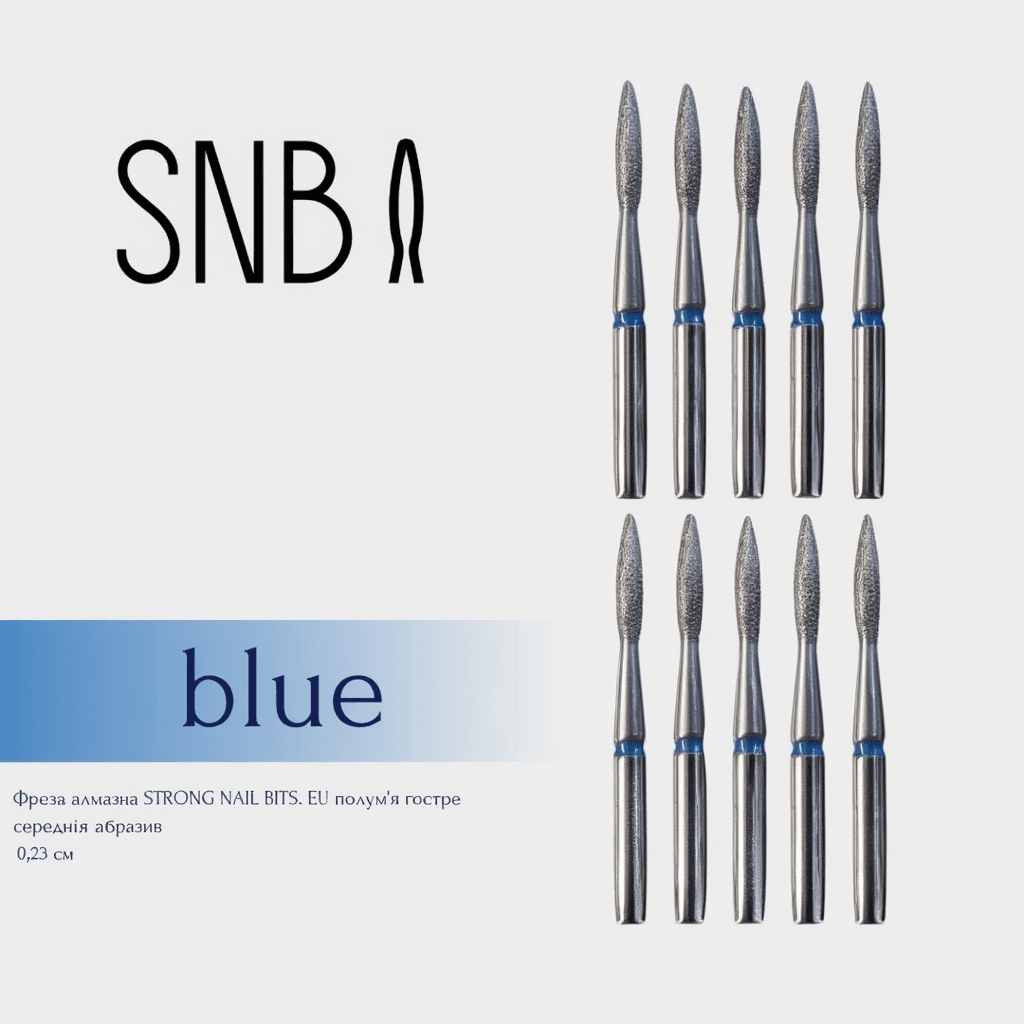 Фреза алмазная STRONG NAIL BITS. EU "пламя острое" синяя 0,23 см SET 10 шт