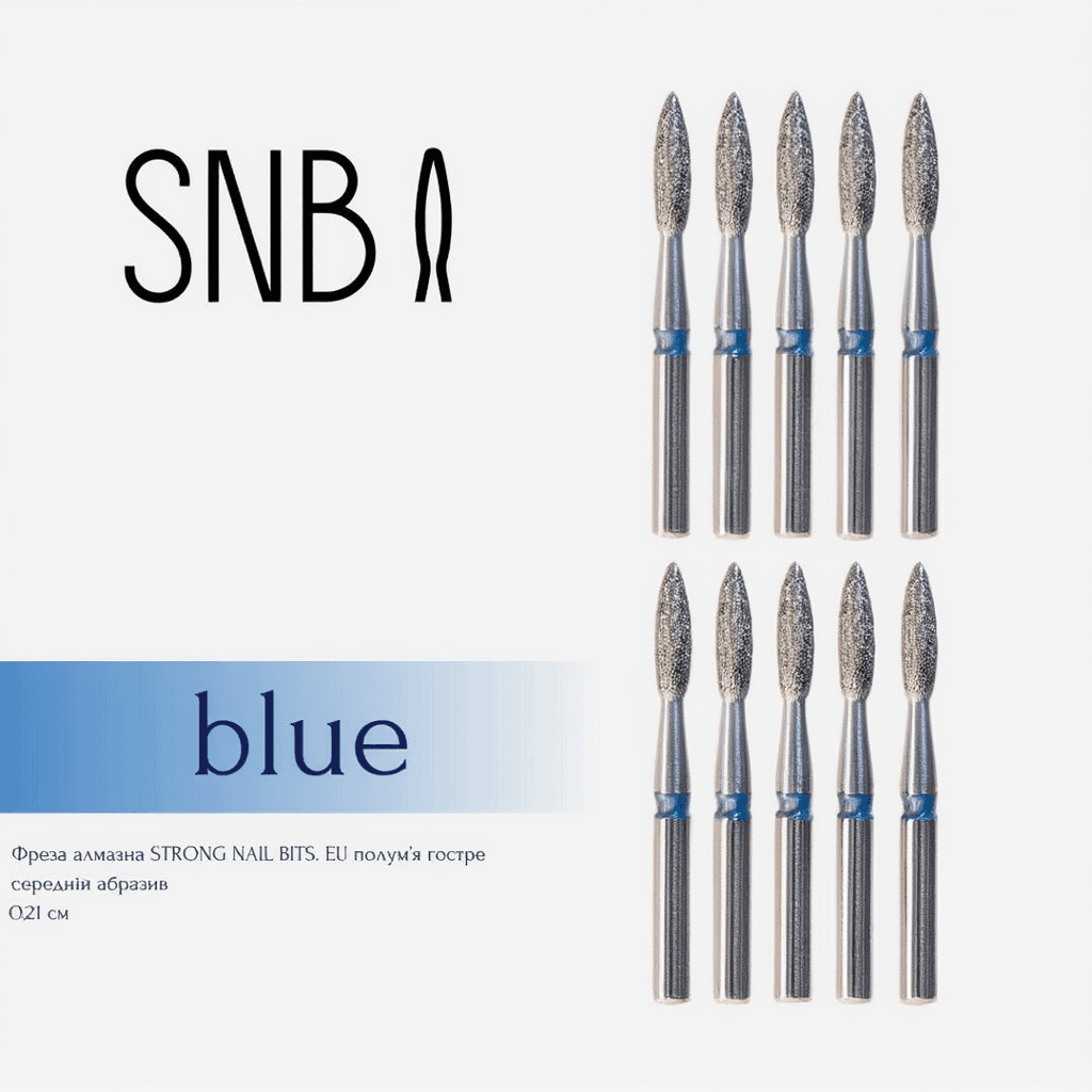 Фреза алмазная STRONG NAIL BITS. EU "пламя острое" синяя 0,21 см SET 10 шт