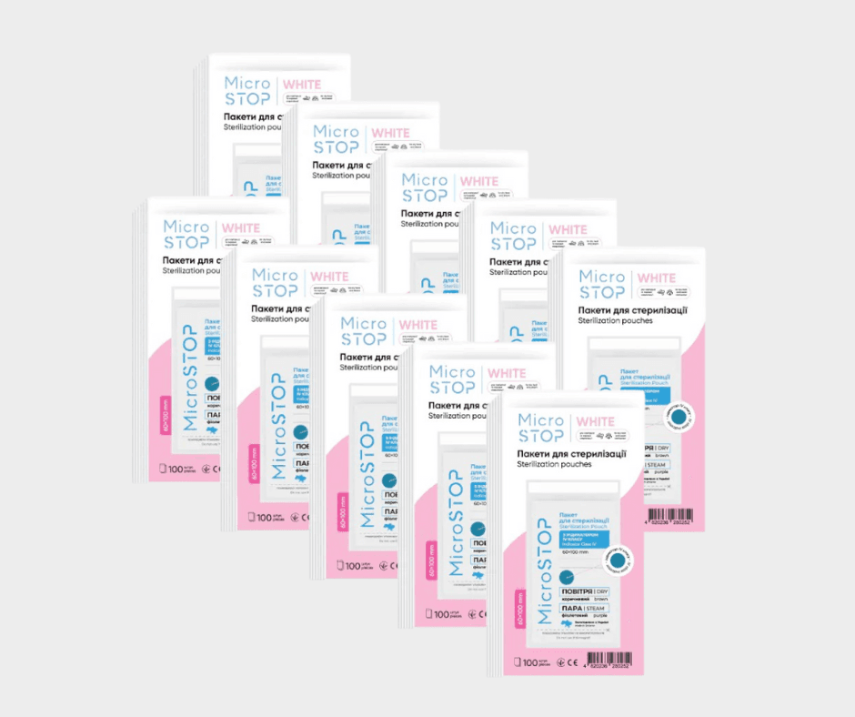 Крафт-пакеты Микростоп для паровой, воздушной стерилизации белые, 60х100 мм, 10 уп. по 100 шт