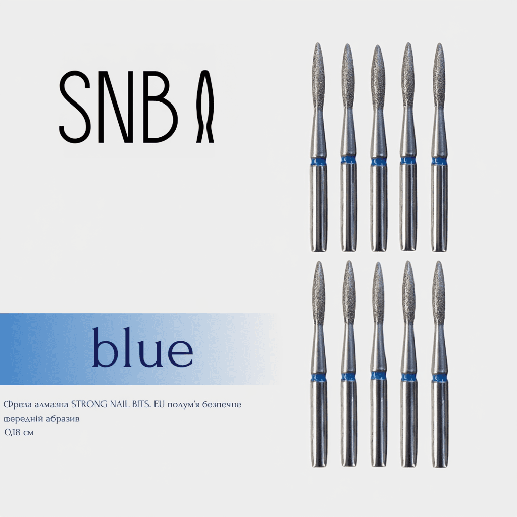 Фреза алмазная STRONG NAIL BITS. EU "пламя безопасное" синяя 0,18 см SET 10 шт