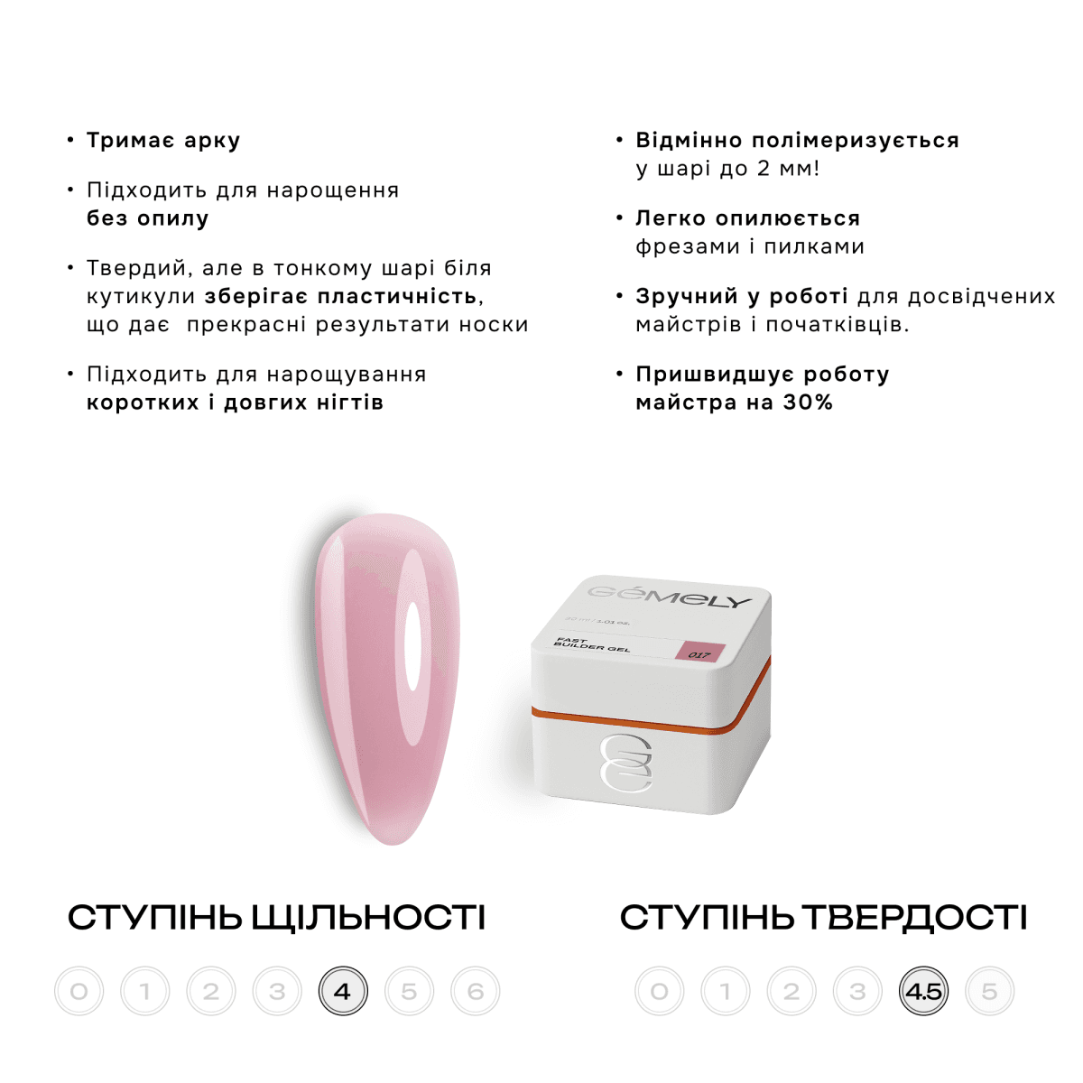 Гель Gemely Fast Builder gel №017, 30 мл — 2