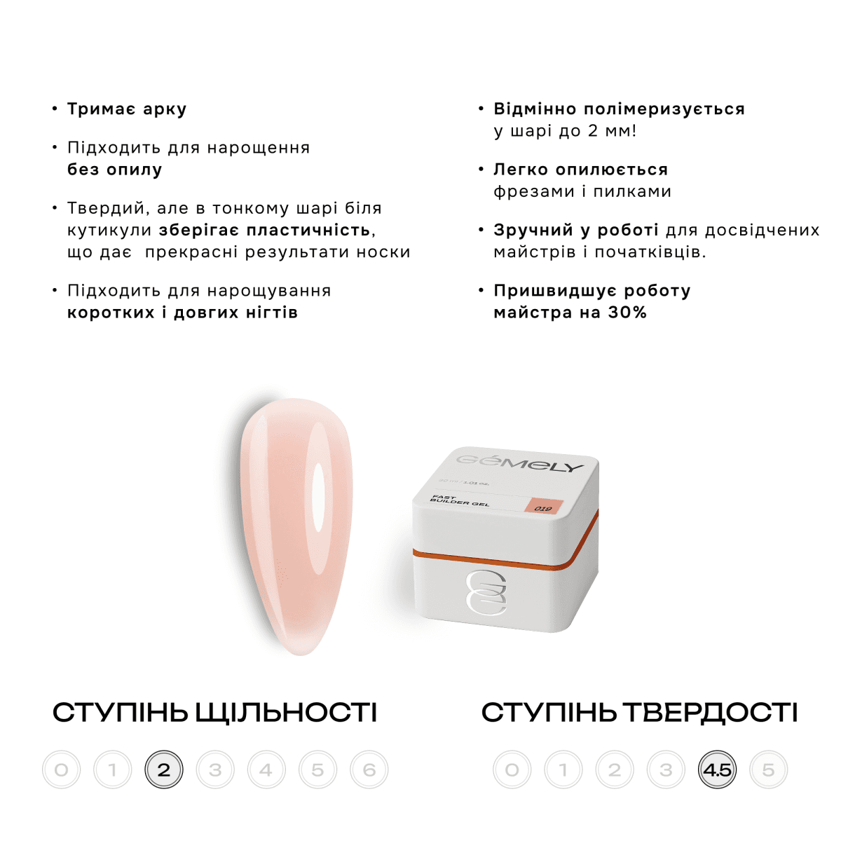 Гель Gemely Fast Builder gel №019, 30 мл — 2