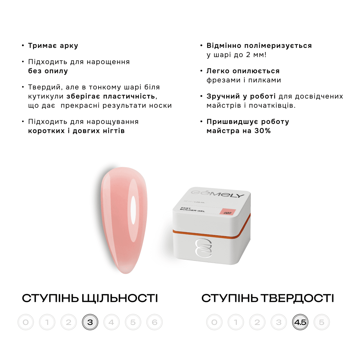 Гель Gemely Fast Builder gel №020, 30 мл — 2