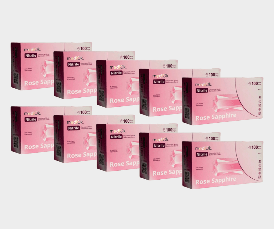 Перчатки нитриловые неопудренные MediOk, Rose Sapphire, розовые, размер S, 10 упаковок