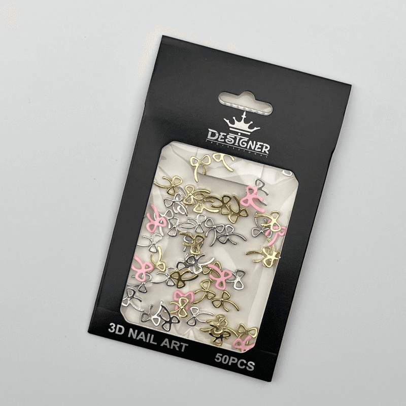 3D декор Designer для об'ємного дизайну "Тонкі бантики", золото, срібло, рожевий, 50 шт.