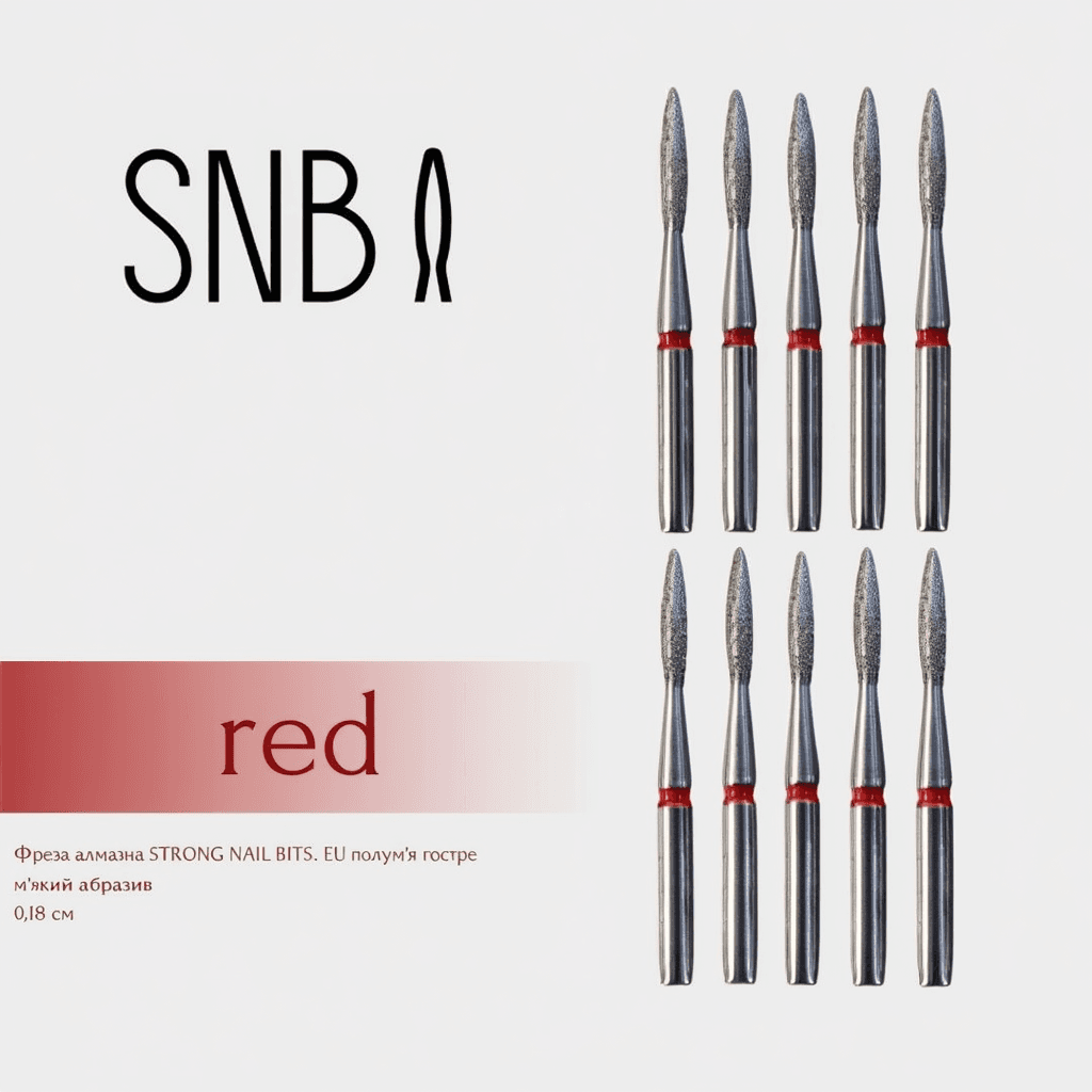 Фреза алмазная STRONG NAIL BITS. EU "пламя острое" красная 0,18 см SET 10 шт — фото 1