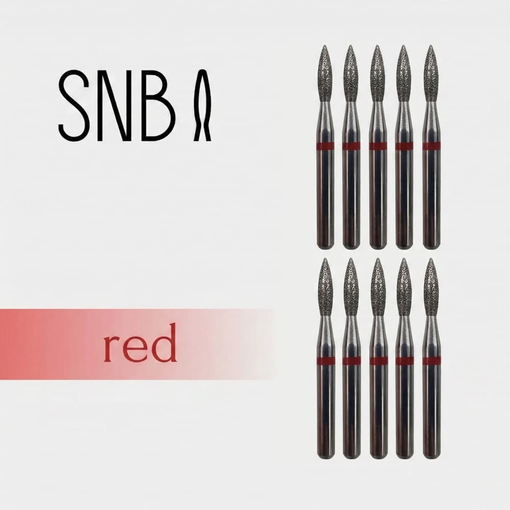 Фреза алмазная STRONG NAIL BITS пламя красная 0,19 см SET 10 шт — фото 1