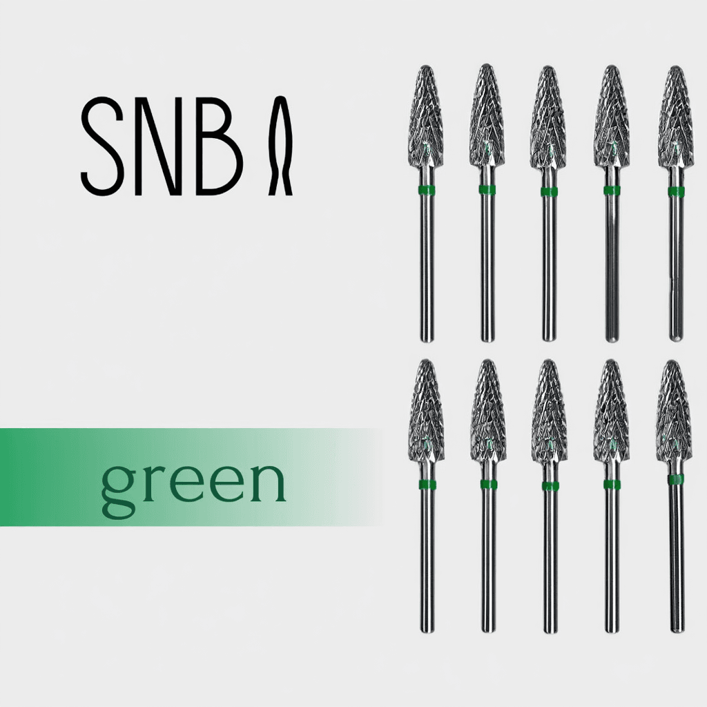 Фреза твердосплавная STRONG NAIL BITS кукуруза зеленая 0,49 см SET 10 шт — фото 1