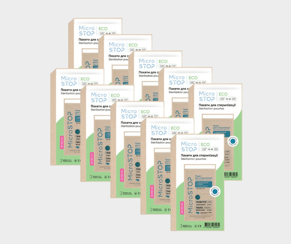 Крафт-пакети Мікростоп для парової, повітряної стерилізації коричневі, 60х100 мм, 10 уп по 100 шт.
