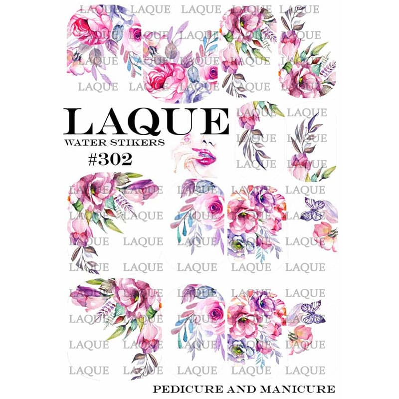 LAQUE слайдер дизайн для нігтів №302 (рожеві квіти) — фото 1