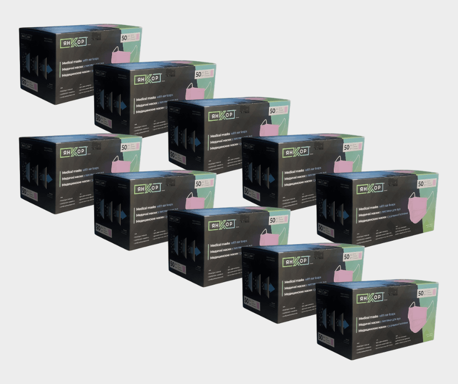 Маска защитная Янкор для мастера маникюра, розовая, 10 уп по 50 шт. — фото 1