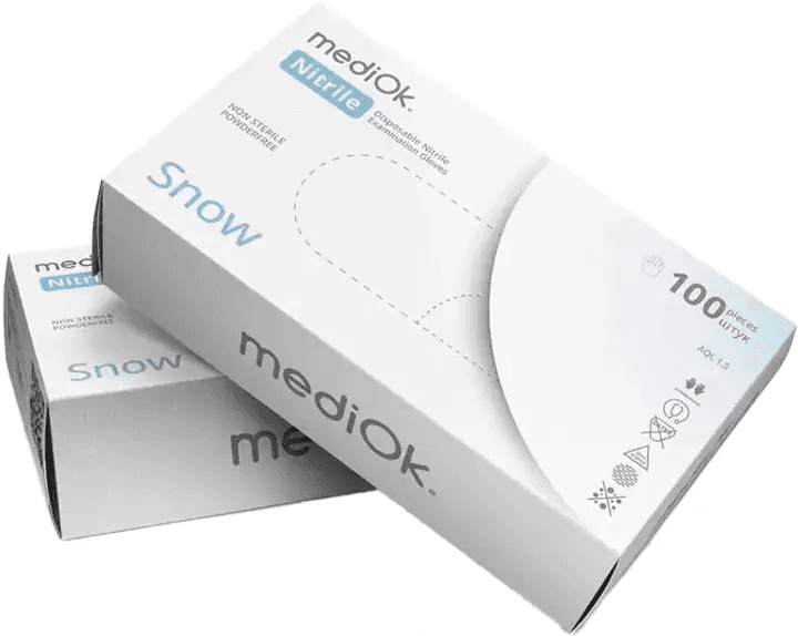 Рукавички mediOk SNOW нітрилові, неопудрені, білі, розмір XS