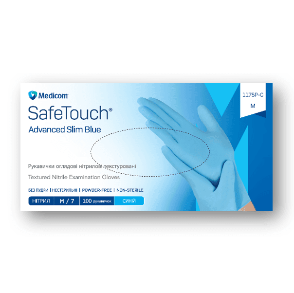Рукавички нітрилові Medicom Slim Vitals, розмір M, блакитні