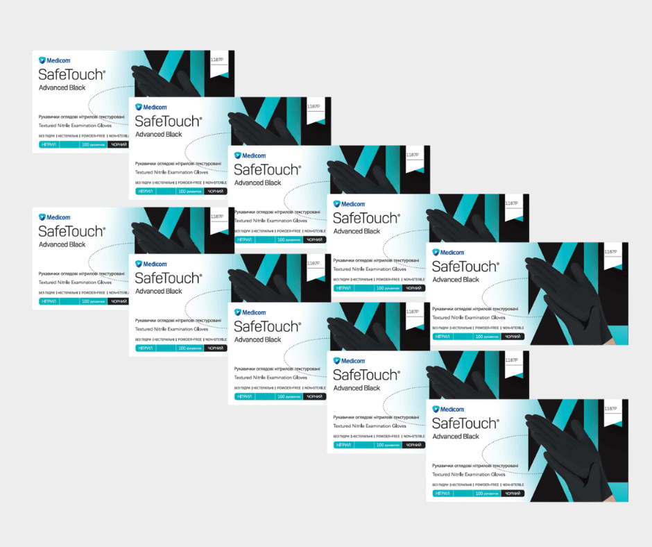 Перчатки нитриловые неопудренные Medicom Advanced, черные, размер M, 10 упаковок — фото 1