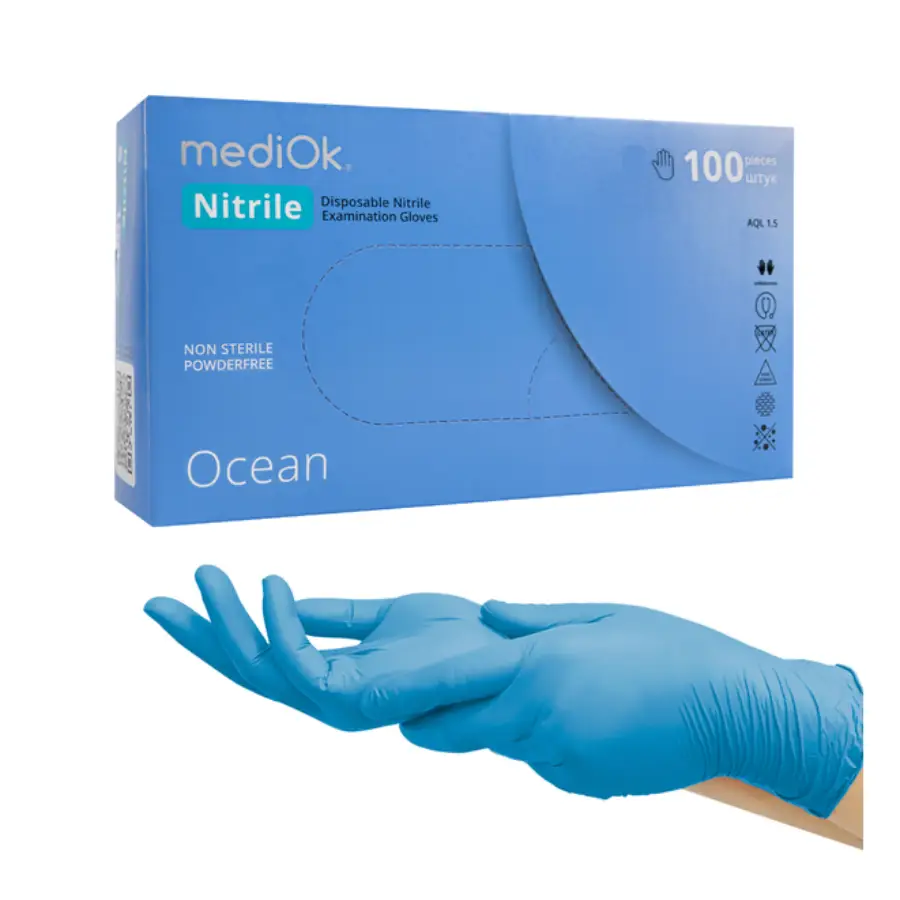Перчатки нитриловые неопудренные MediOk Ocean, голубые, размер M — фото 1