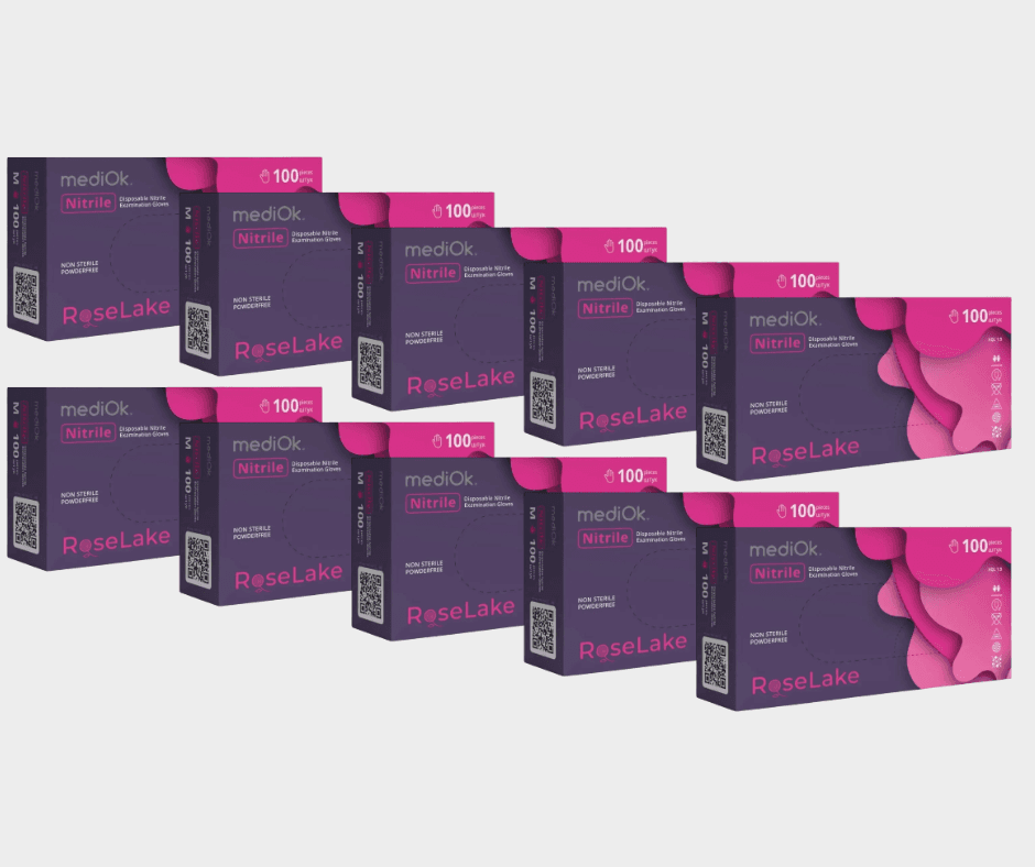 Перчатки нитриловые неопудренные MediOk, Rose Lake, розовые, размер S, 10 упаковок — фото 1