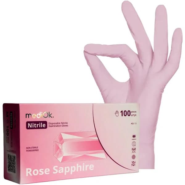 Рукавички нітрилові неопудрені MediOk, Rose Sapphire, рожеві, розмір S