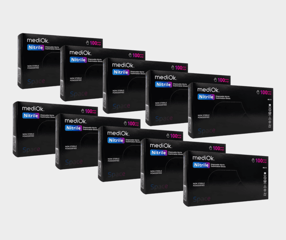 Перчатки нитриловые неопудренные MediOk SPACE, черные, размер S, 10 упаковок — фото 1