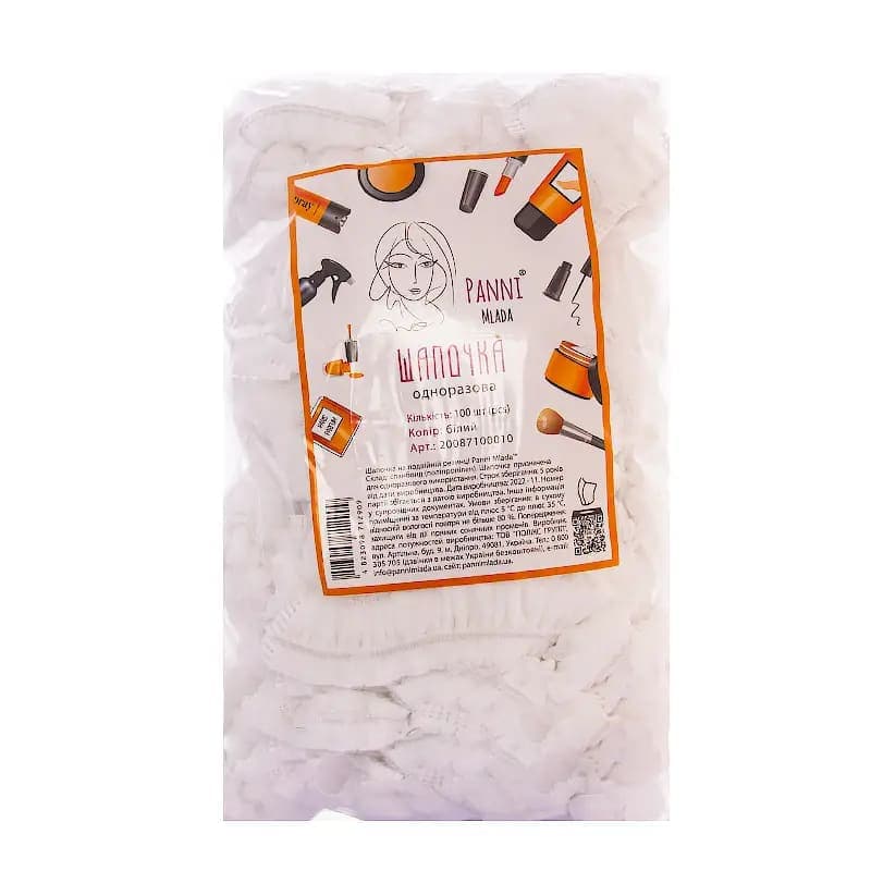 Шапочка медична нестерильна на подвійній резинці Panni Mlada біла, 100 шт.