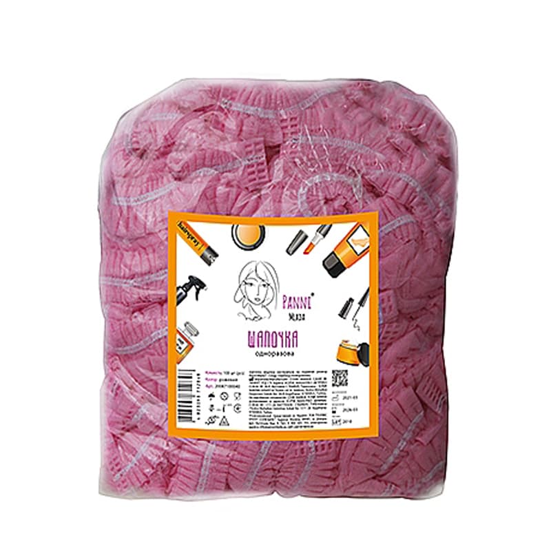 Шапочка медична на подвійній резинці Panni Mlada рожева, 100 шт. — фото 1