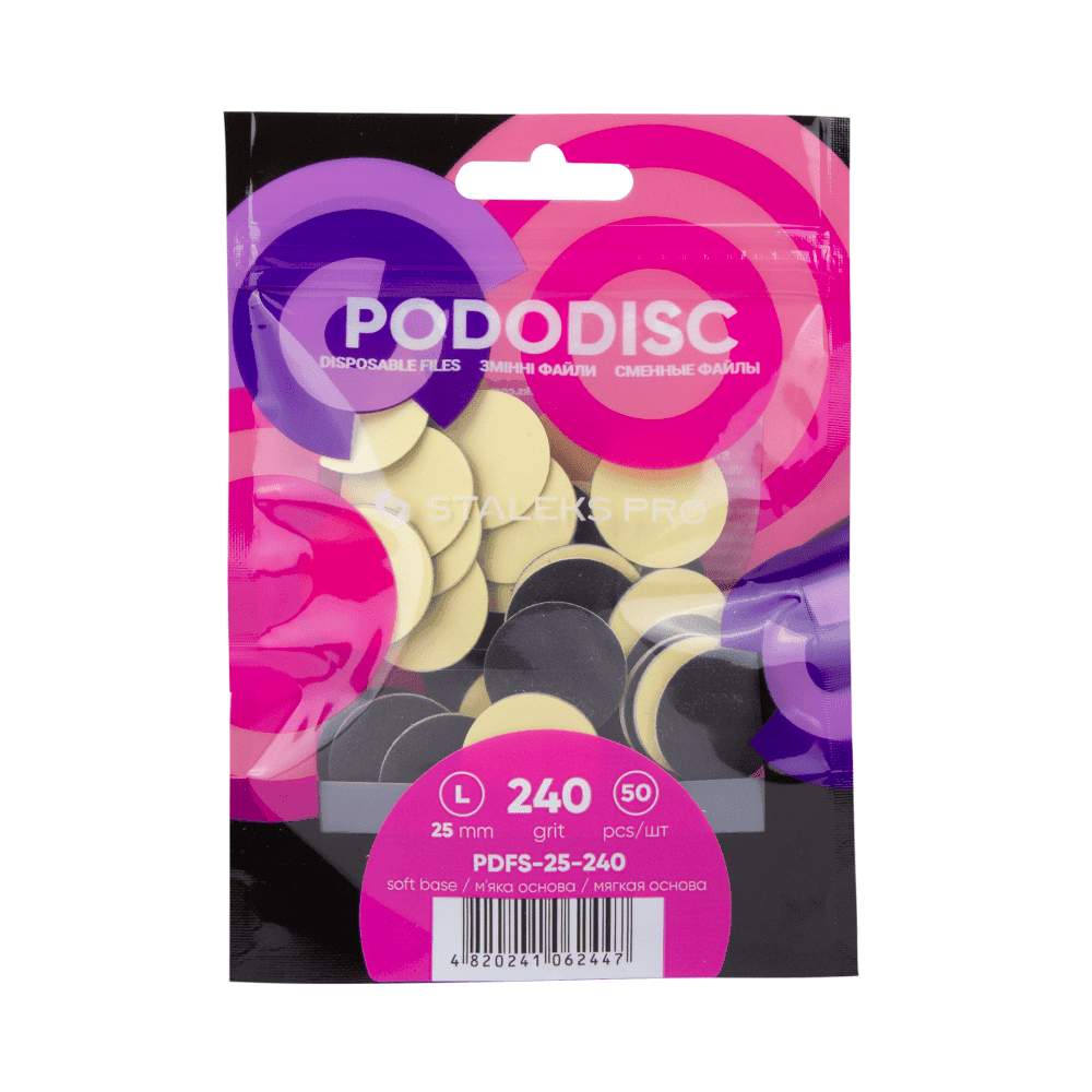 Сменные файлы на мягкой основе для педикюрного диска PODODISC STALEKS PRO L 240 грит (50 шт) — фото 1