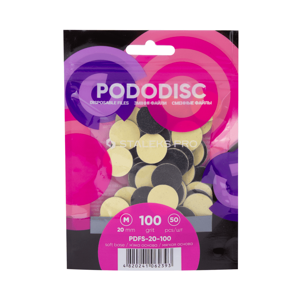 Сменные файлы на мягкой основе для педикюрного диска PODODISC STALEKS PRO M 100 грит (50 шт) — фото 1