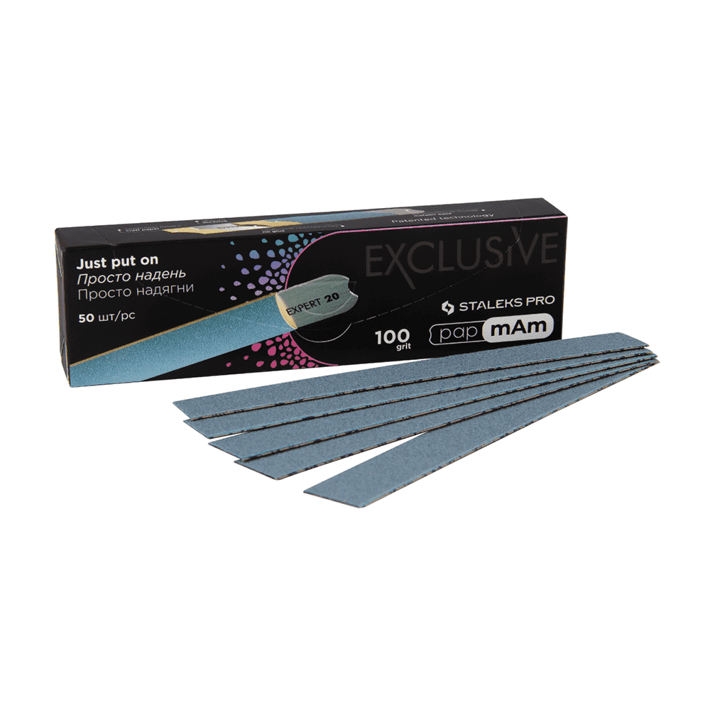 Набор сменных файлов-чехлов для пилки прямой Staleks Pro Expert Exclusive papmAm 22, 100 грит, 50 шт — фото 1