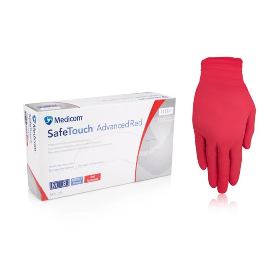 Перчатки нитриловые Medicom Red M (красные), 100 шт. — фото 1