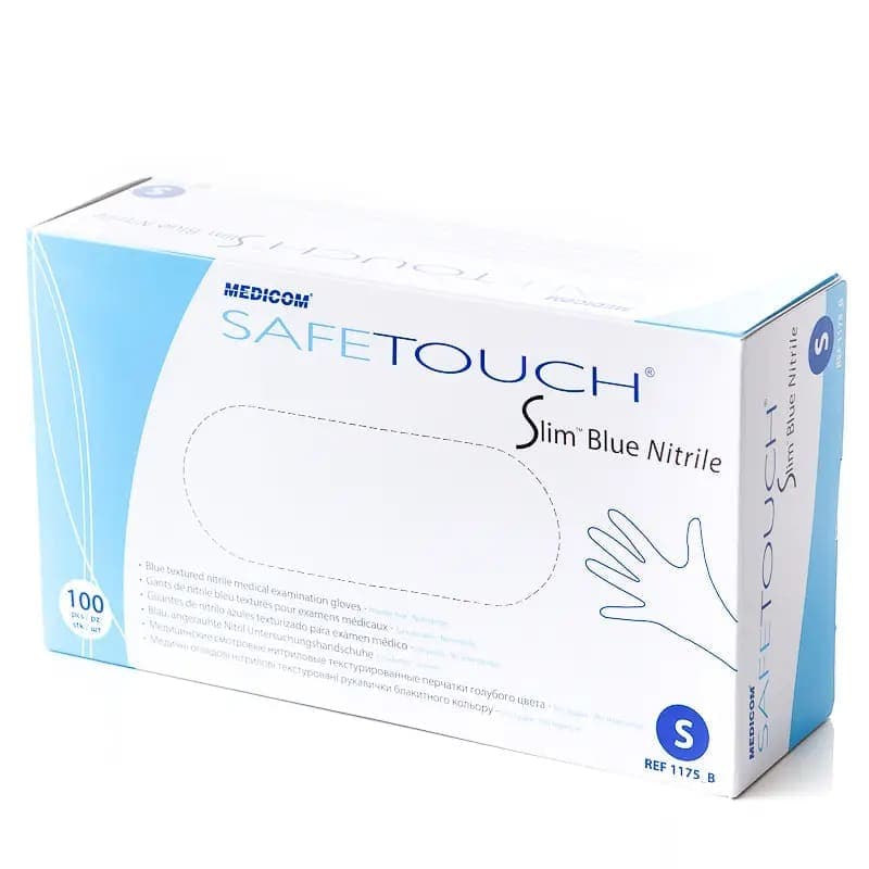 Перчатки нитриловые Medicom Slim Blue S (голубые) плотность 4,0 г — фото 1